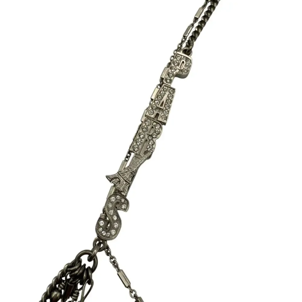 Chanel Silver Multi-Strand “Paris London” Crystal Chain Necklace